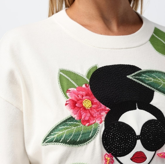 Big Sale! Alice + Olivia Gleeson Embroidered Stretch-cotton Jumper Sweater - Picture 4 of 10